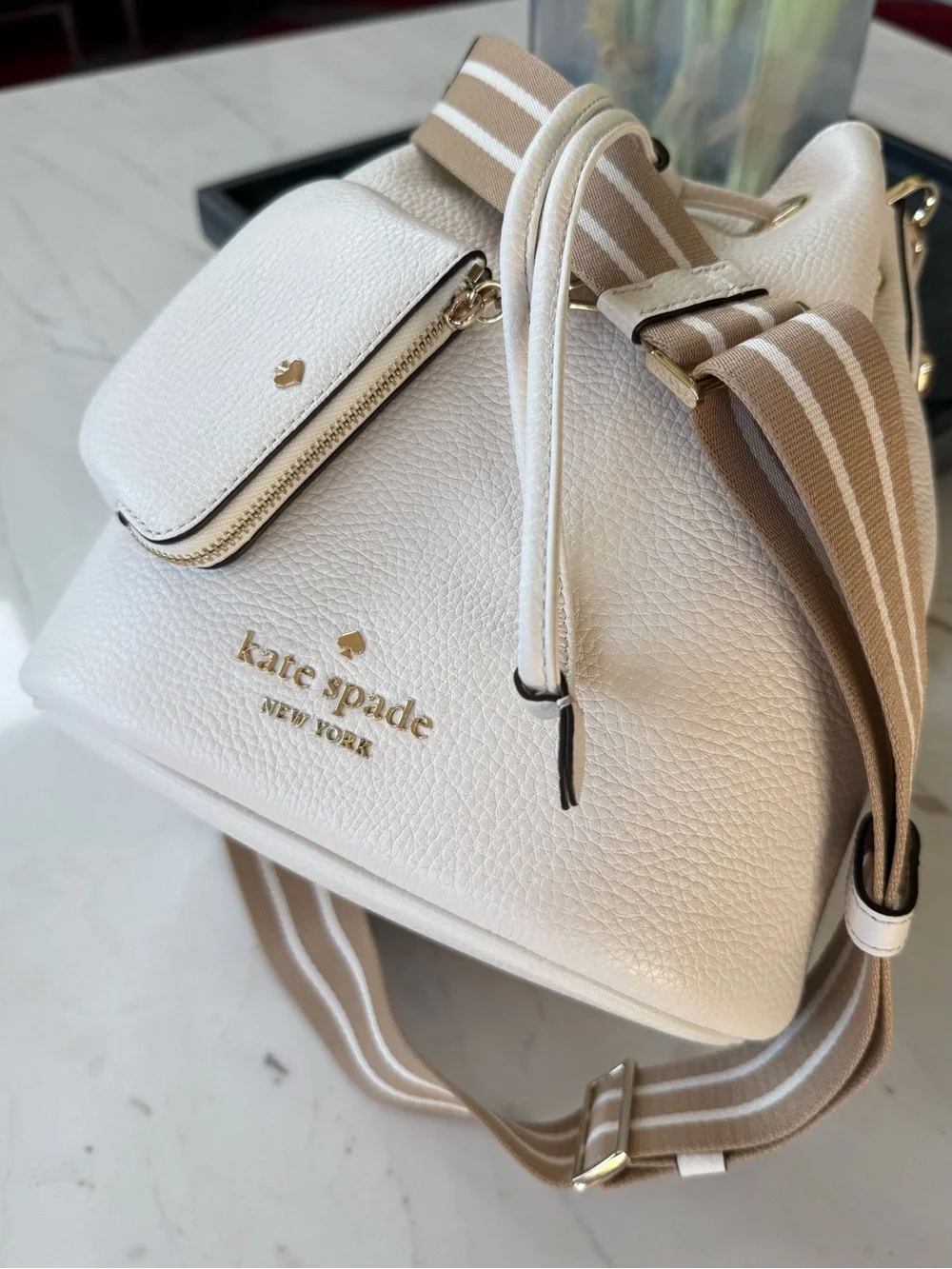 New Kate Spade Rosie Leather Large Bucket Bag Parchment